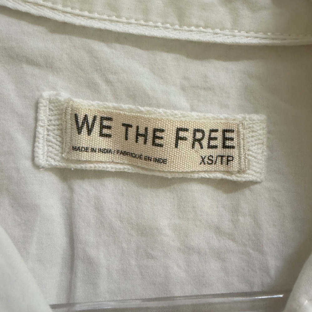 We The Free Bailey Shirt Women XS White Cotton Ruffle Hem Cropped OB2270386 - Picture 4 of 15